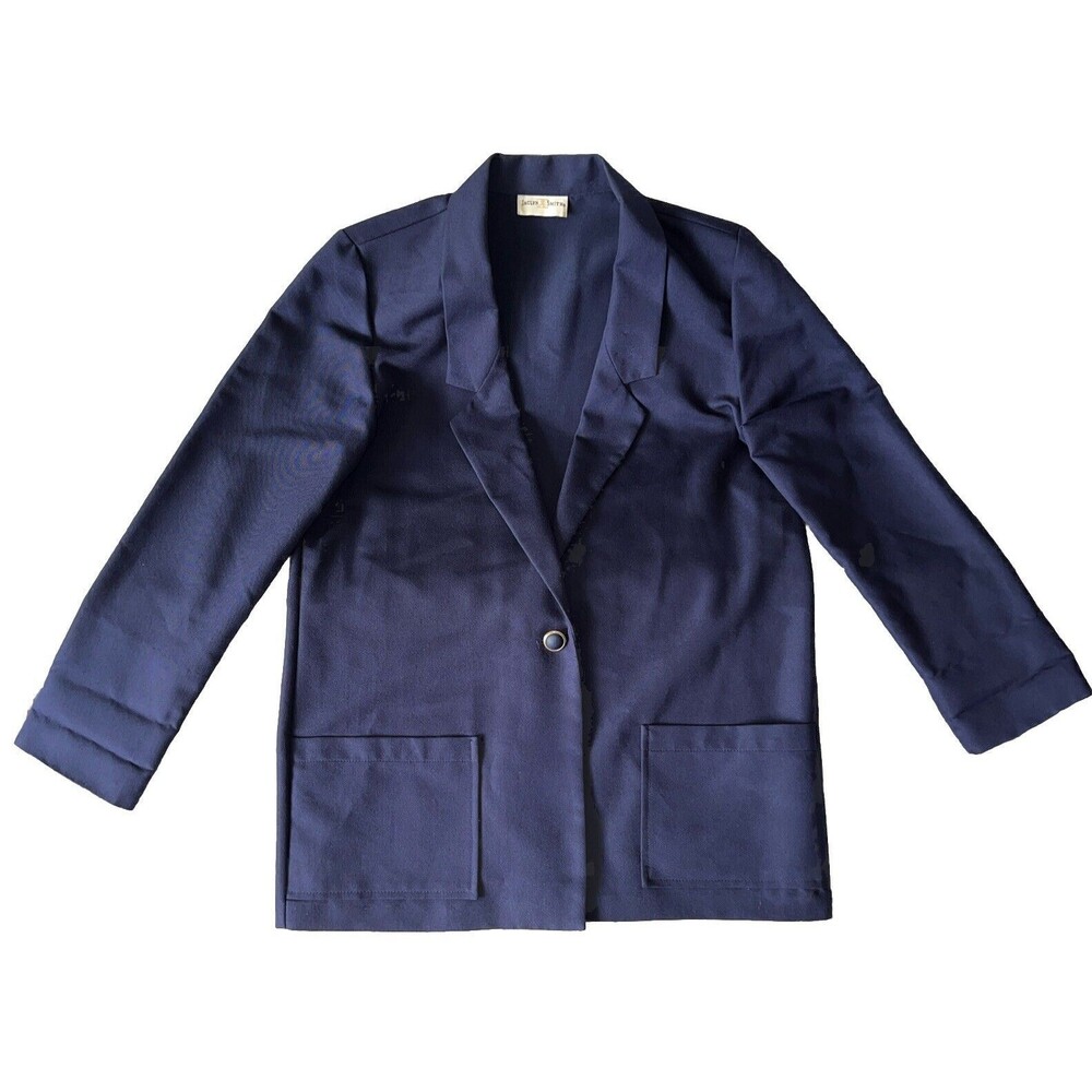 Jaclyn Smith Vintage 80s Cotton Chino Blazer Navy Single Button Pockets